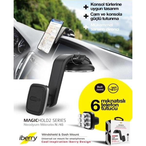 İBERRY MAGIC HOLD 2 360 DERECE MIKNATISLI ARAÇ TUTUCU