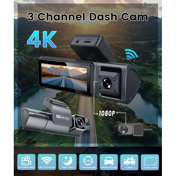 iDragon F9 3 Kameralı 4K Araç Kamerası