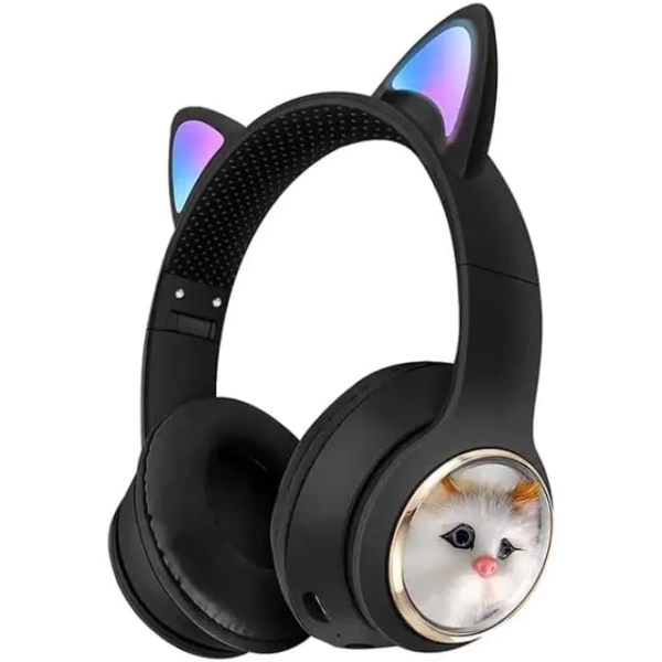 Kedi Kulaklık Akz-09 Kulak Üstü Bluetooth Kulaklık Siyah