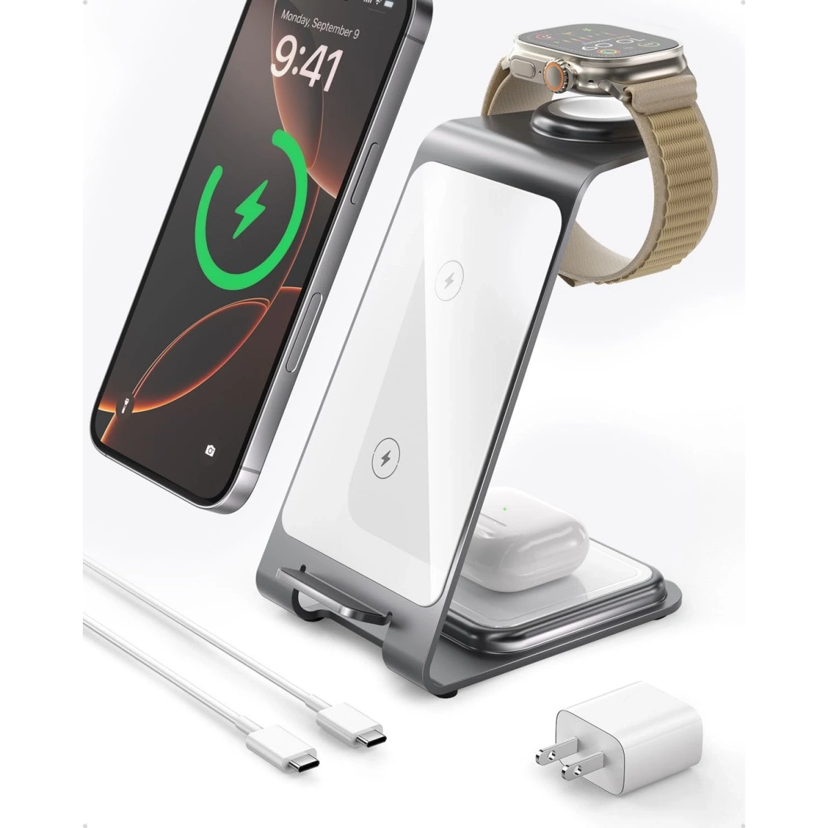 3 İn 1 Y93 Magsafe Kablosuz Stand Gümüş