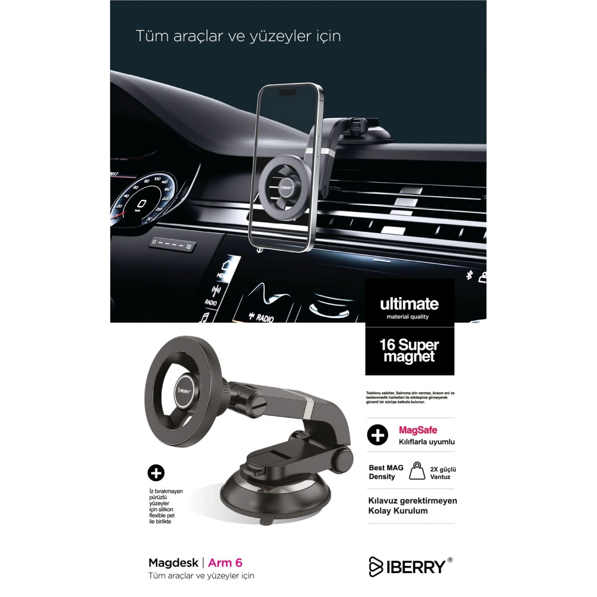 İberry Magdesk Arm 6 Magsafe Araç Telefon Tututcu Arm6