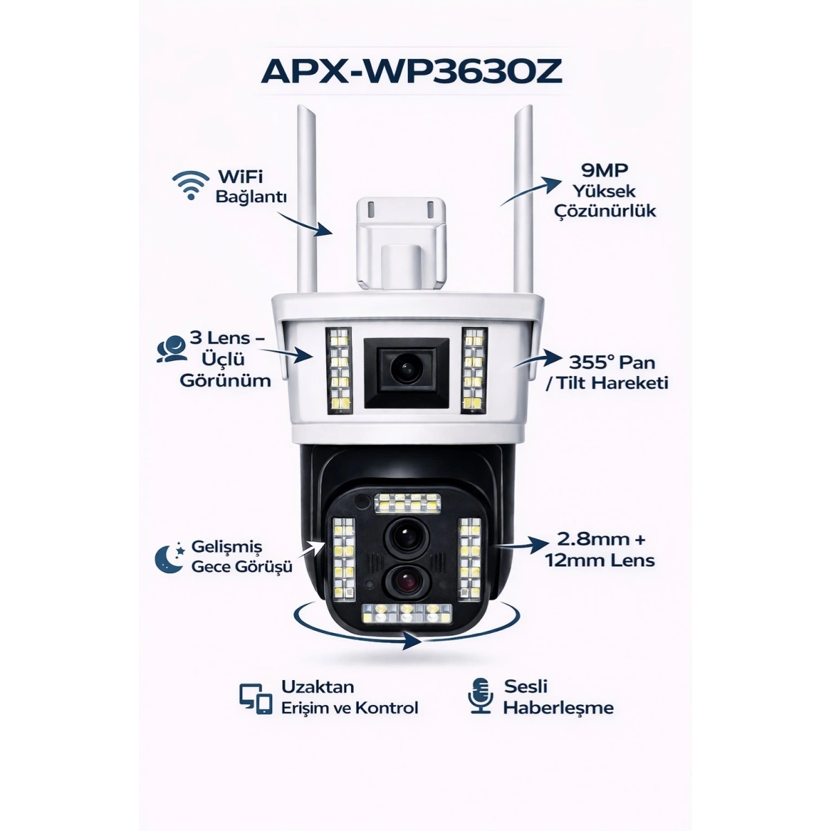 Apronx Apx-wp363oz 9Mp 10x Zoom Çift Kameralı Wifi Kamera