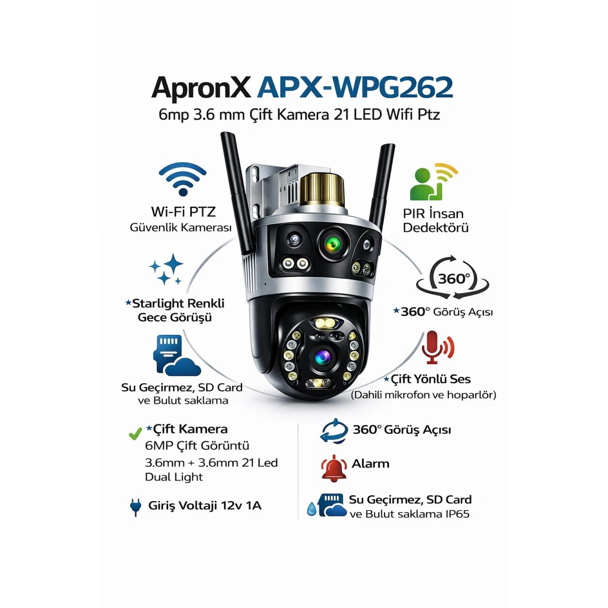 Apronx Apx-wpg262 6Mp Çift Kameralı Wifi Kamera