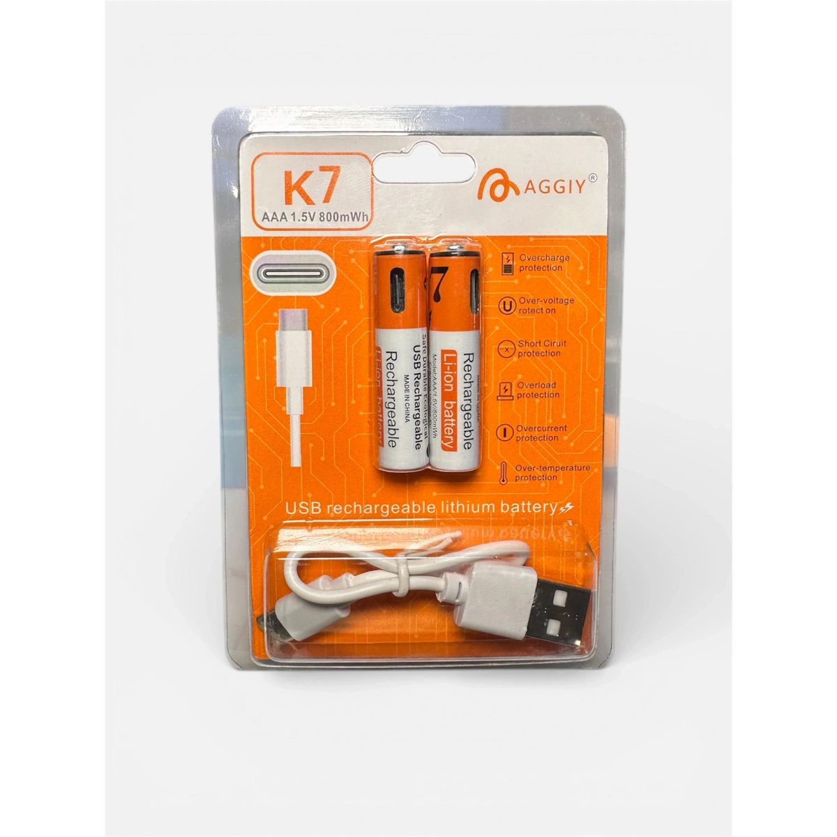 Aggiy K7 Type-C Şarj Edilebilir Küçük Kalem Pil AAA 1.5V 800mWh