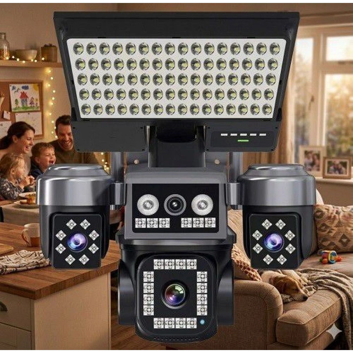 O-Kam 3+3+3+3 12MP Dört Kameralı Çift Panelli Solar Aydınlatmalı 4G Kamera Ok-334(Turkcell Sim Kartlı)