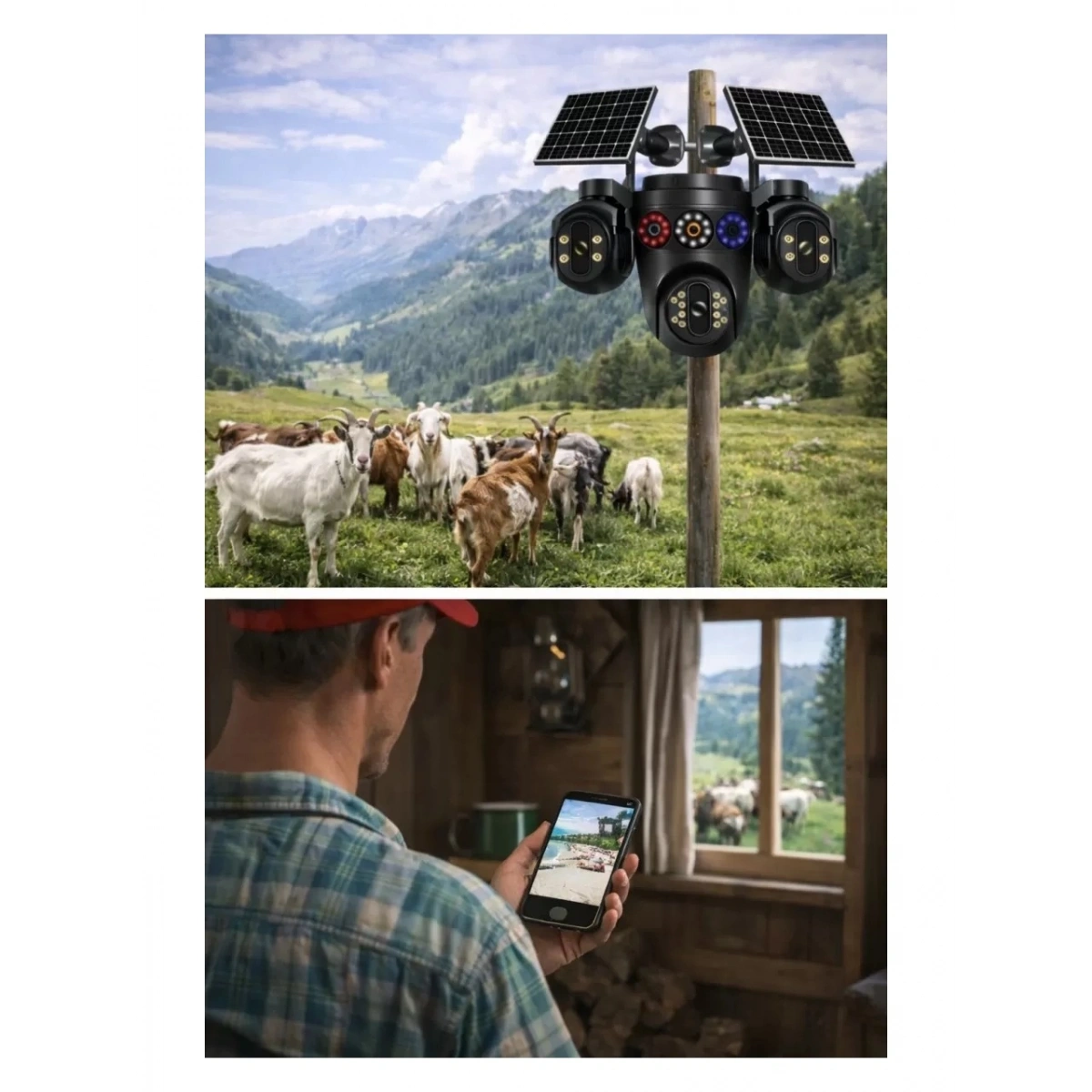 Esvision 3+3+3+3 12MP Dört Kameralı Çift Panelli Sim Kartlı 4G Kamera ES-7020