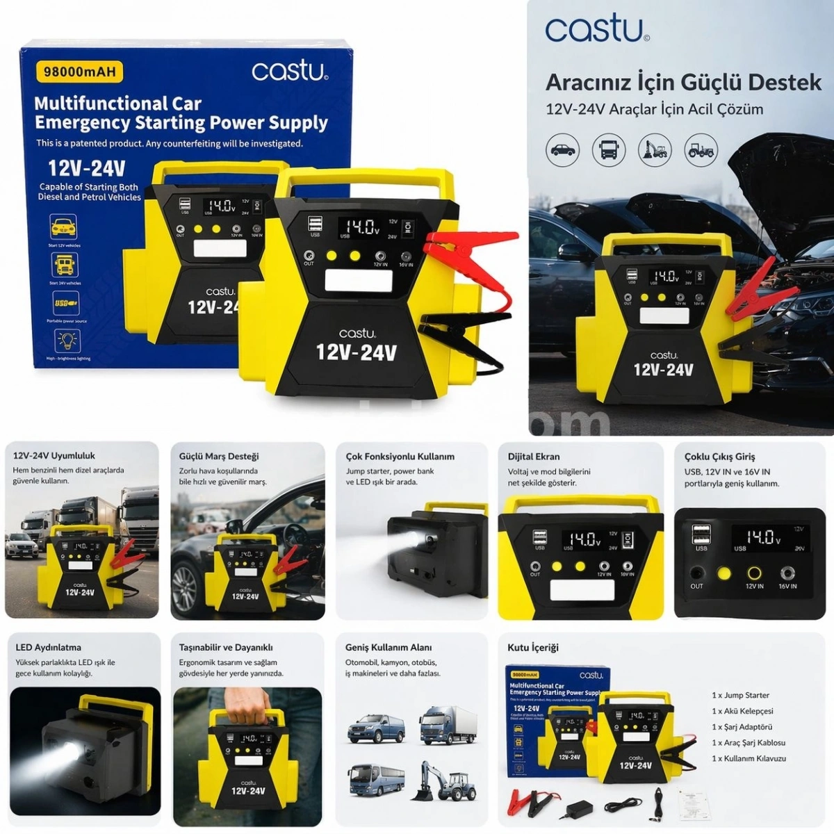 Şarjlı 12-24V 98.000 mAh Araç Pompası Ve Akü Takviye Cs79 Plus Max