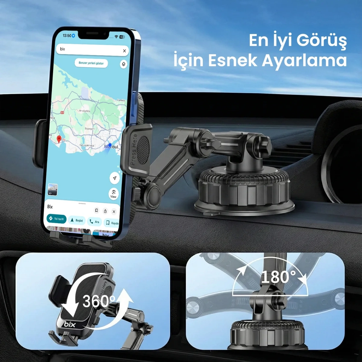 Bix Bxch15-Bk Kıstırmalı Ayarlanabilir Araç Tutucu