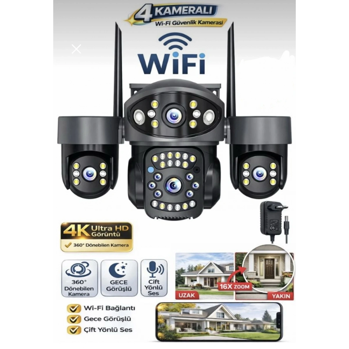 My-Scope My-01 3+3+3+3 4 Kameralı Wi-Fi Güvenlik Kamerası