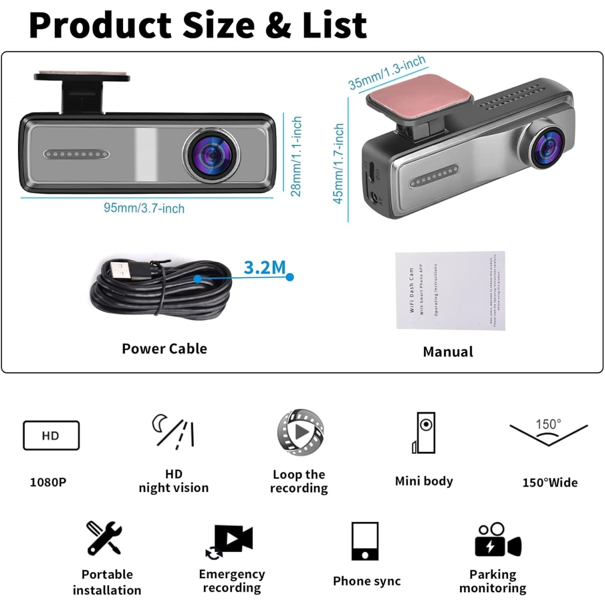 A3219 V8 HD GENİŞ AÇI ARAÇ KAMERASI 32GB DESTEKLİ