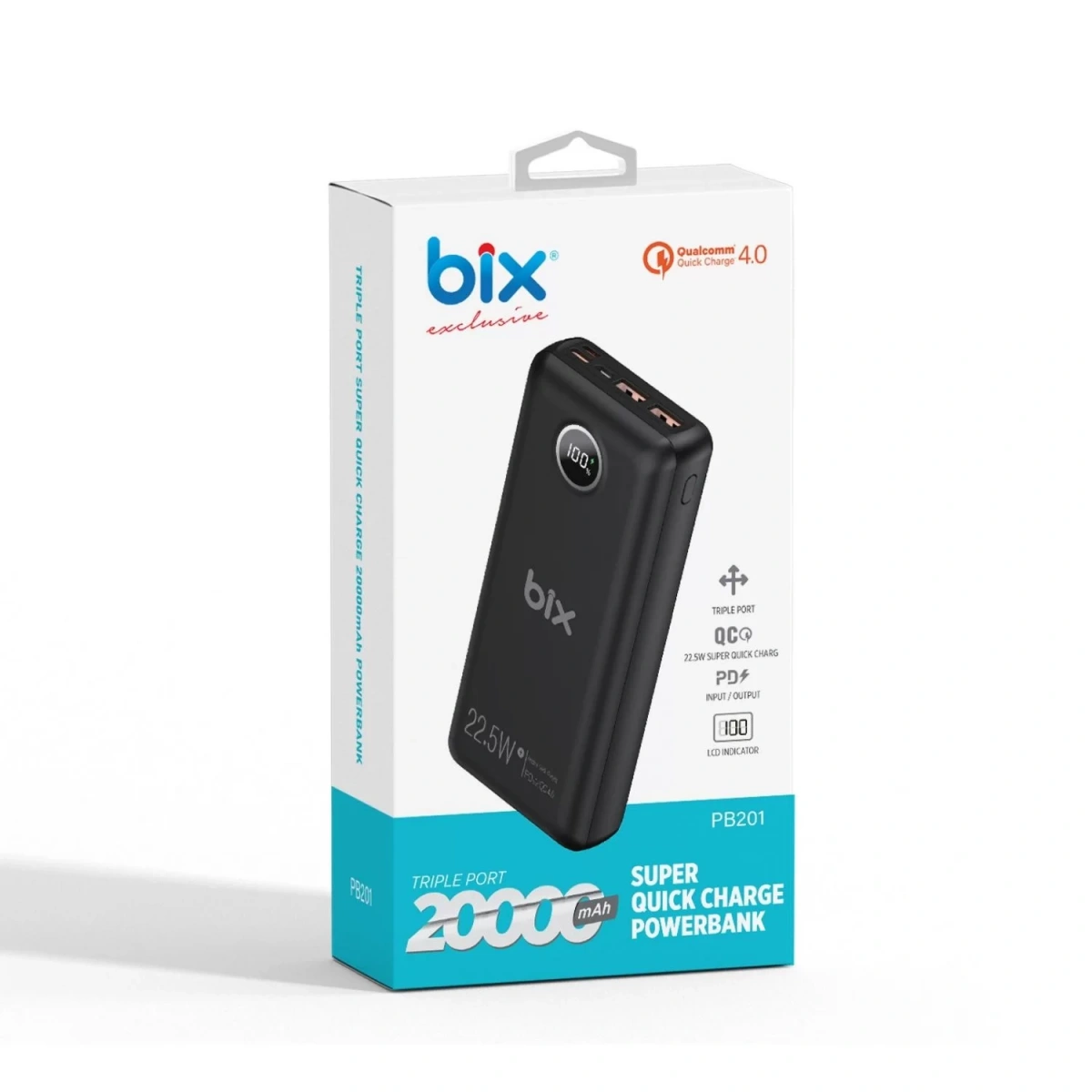 BİX PB201 22.5W SİYAH QUALCOMM 4.0 QUICK ŞARJ 20000 MAH POWERBANK