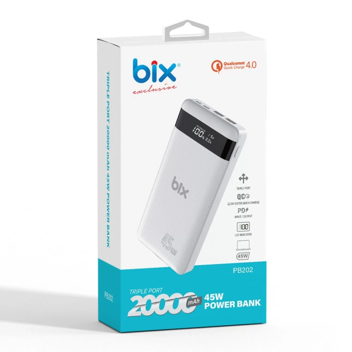 BİX PB202 20000 MAH 45W BEYAZ POWERBANK