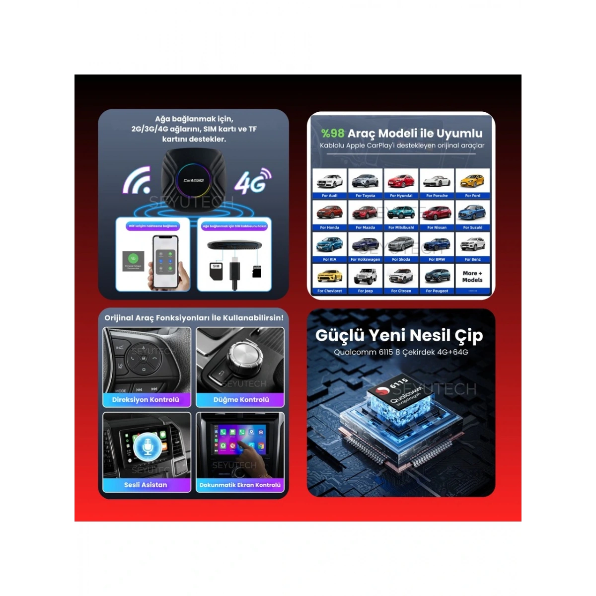 Bmw için 4+64 Gb Sim Kartlı Car Smart Box Carplay