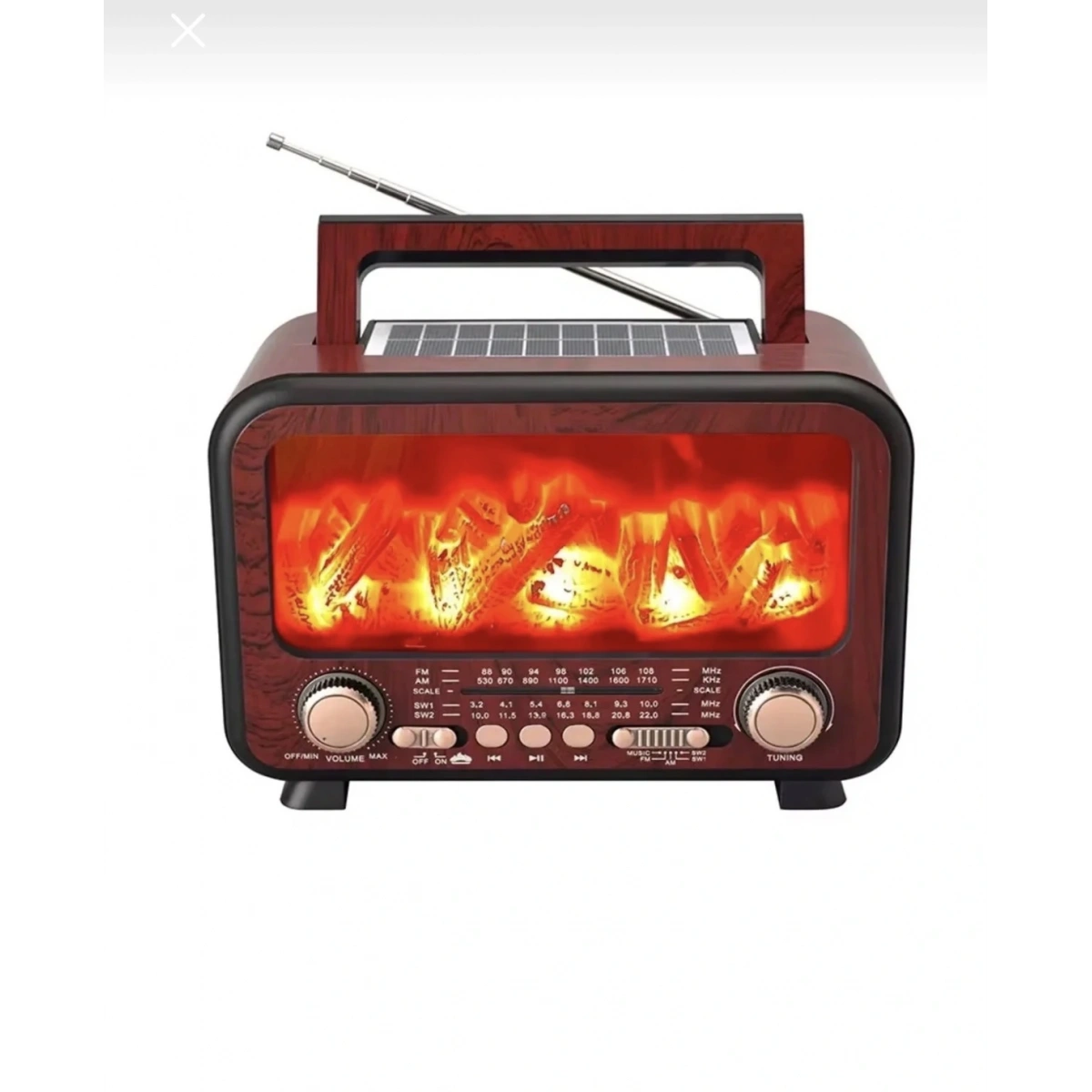 Fp-2393-s Güneş Panelli Şömine Radio Ses Bombası kestane