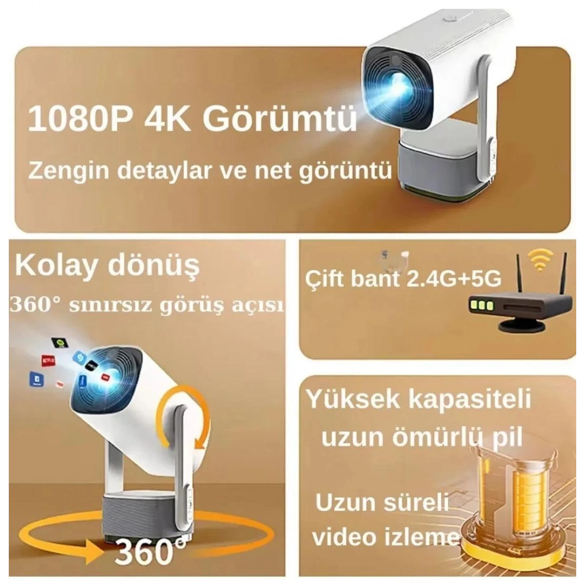 İ-Dragon DR-400 Şarjlı Projeksiyon Beyaz