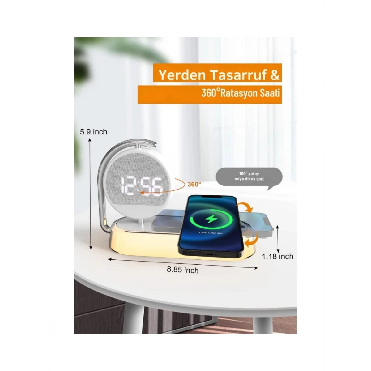 I-Dragon Led Işıklı Masa Saati ve Kablosuz Şarj K01T