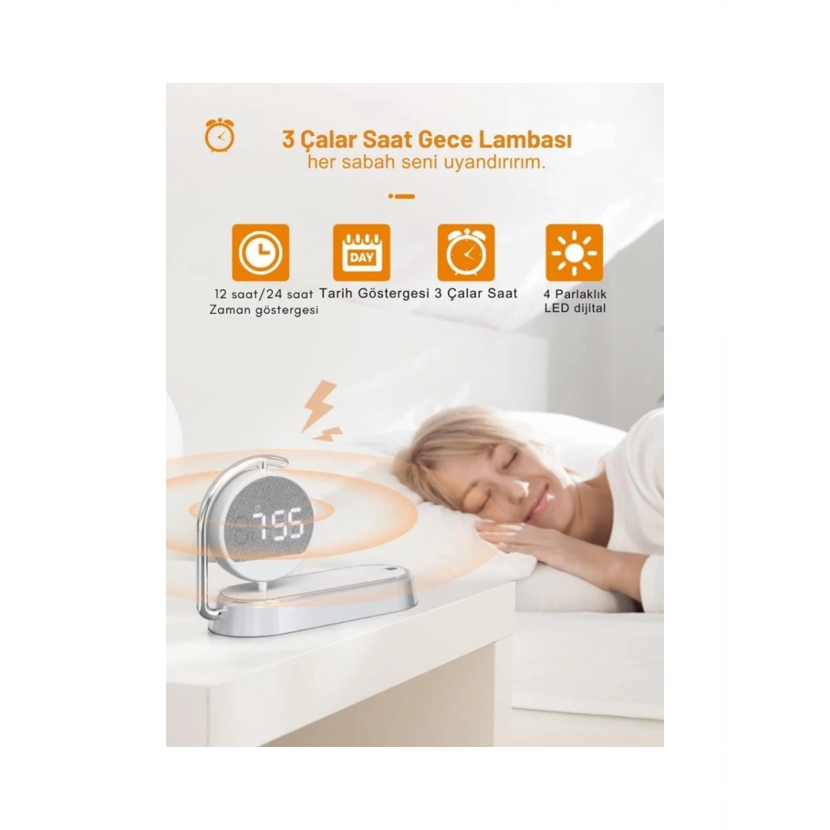 I-Dragon Led Işıklı Masa Saati ve Kablosuz Şarj K01T