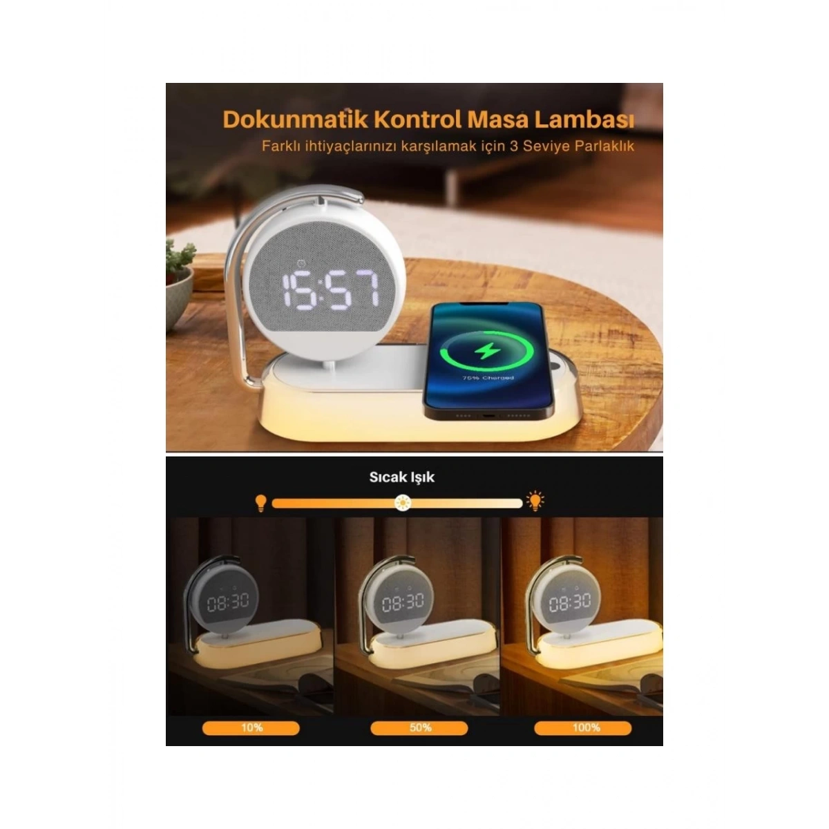 I-Dragon Led Işıklı Masa Saati ve Kablosuz Şarj K01T