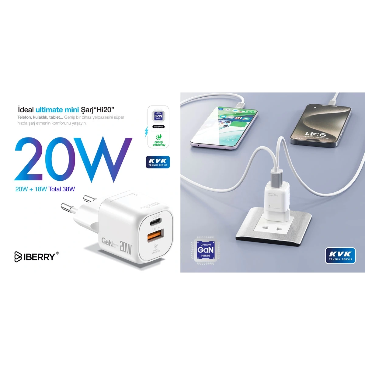 İberry 20W Gan Çigt Çıkışlı Şarj Başlığı Hi20 Mini