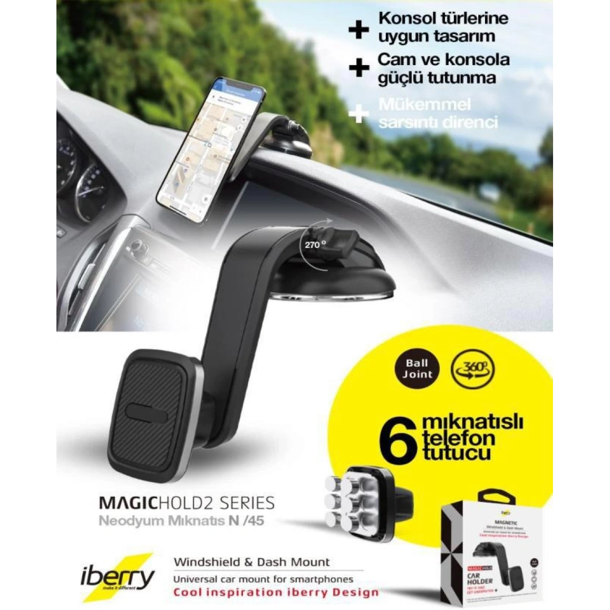İBERRY MAGIC HOLD 2 360 DERECE MIKNATISLI ARAÇ TUTUCU