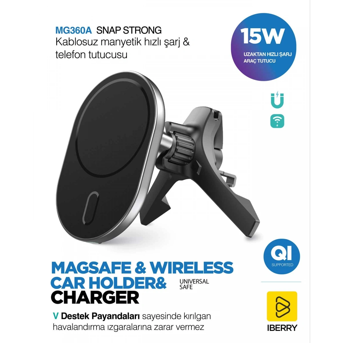 İBERRY MAGNESS MG360A MAGSAFE 15W PETEK İÇİN ARAÇ TUTUCU