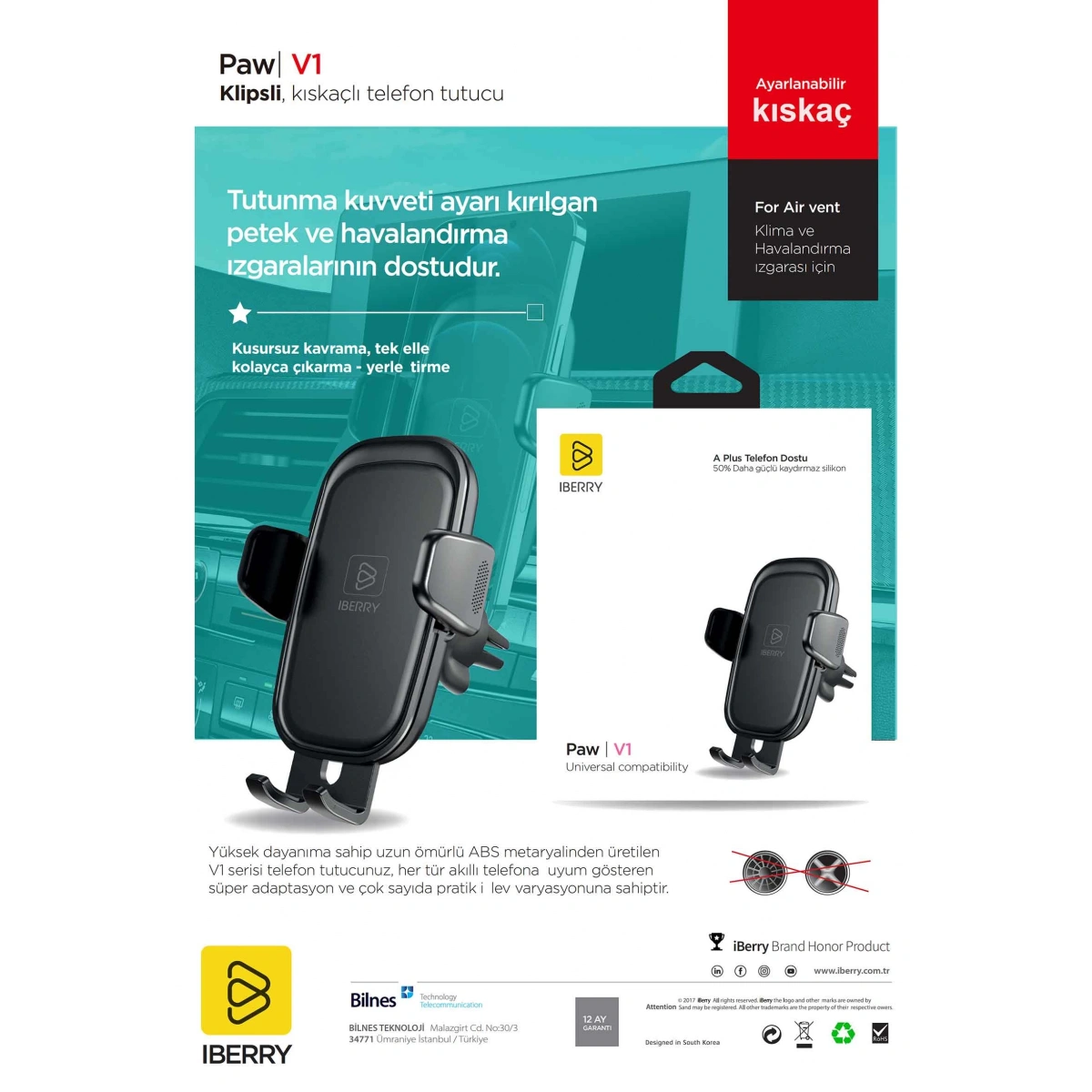 İBERRY PAW V1 KISTIRMALI PETEK İÇİN ARAÇ TUTUCU