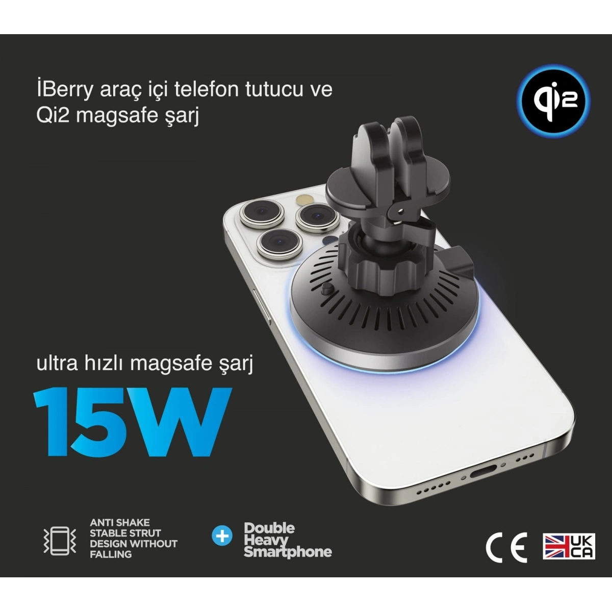 İberry Qi2 15W Magsafe Araç Tutucu