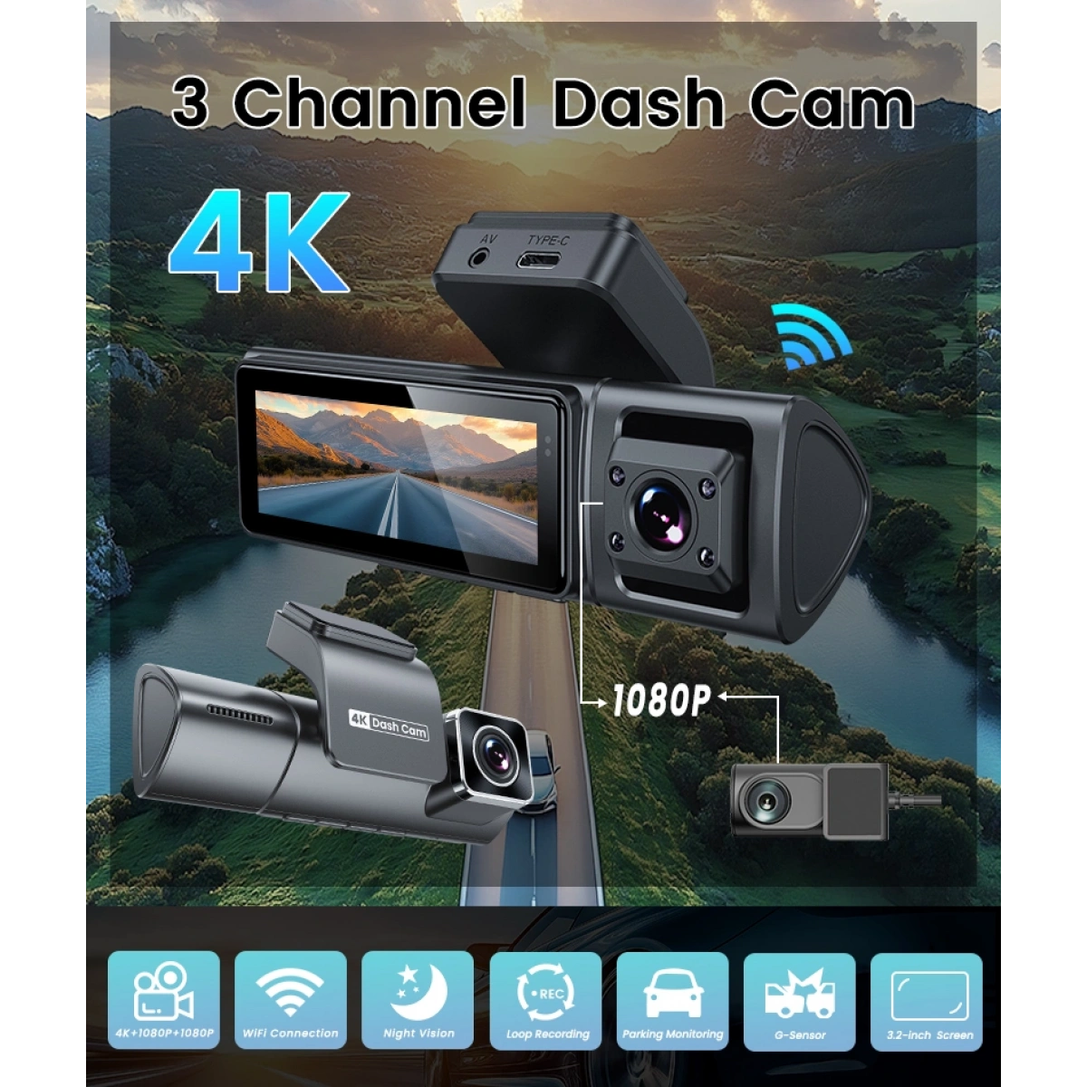 iDragon F9 3 Kameralı 4K Araç Kamerası