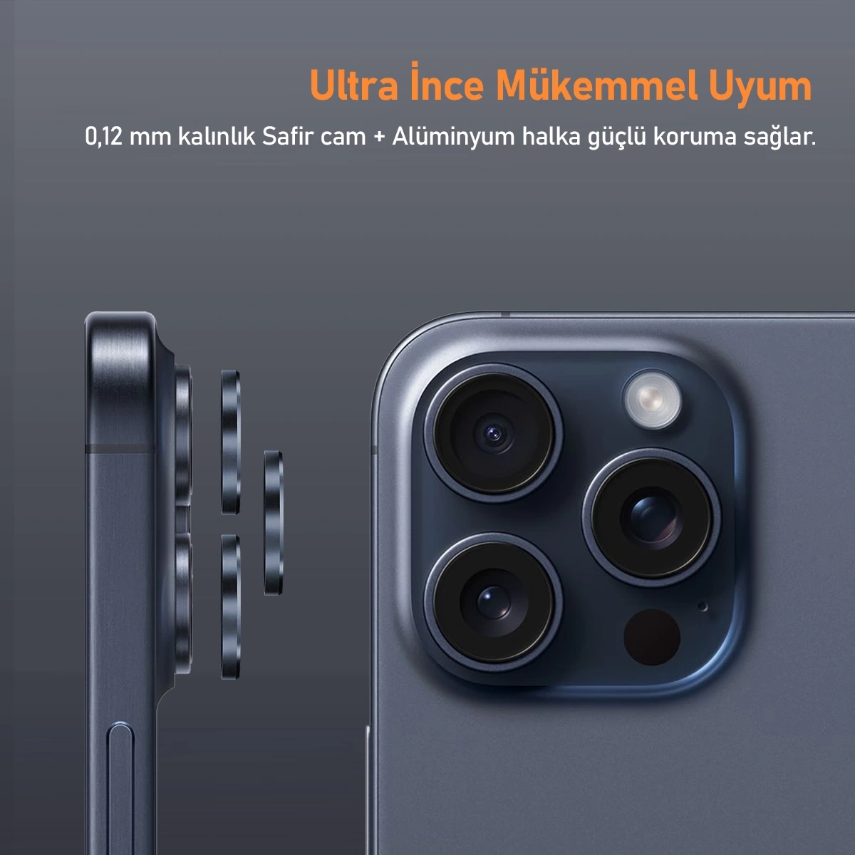 İPHONE 15 PRO / MAX TİTAN MAVİ KAMERA KORUYUCU