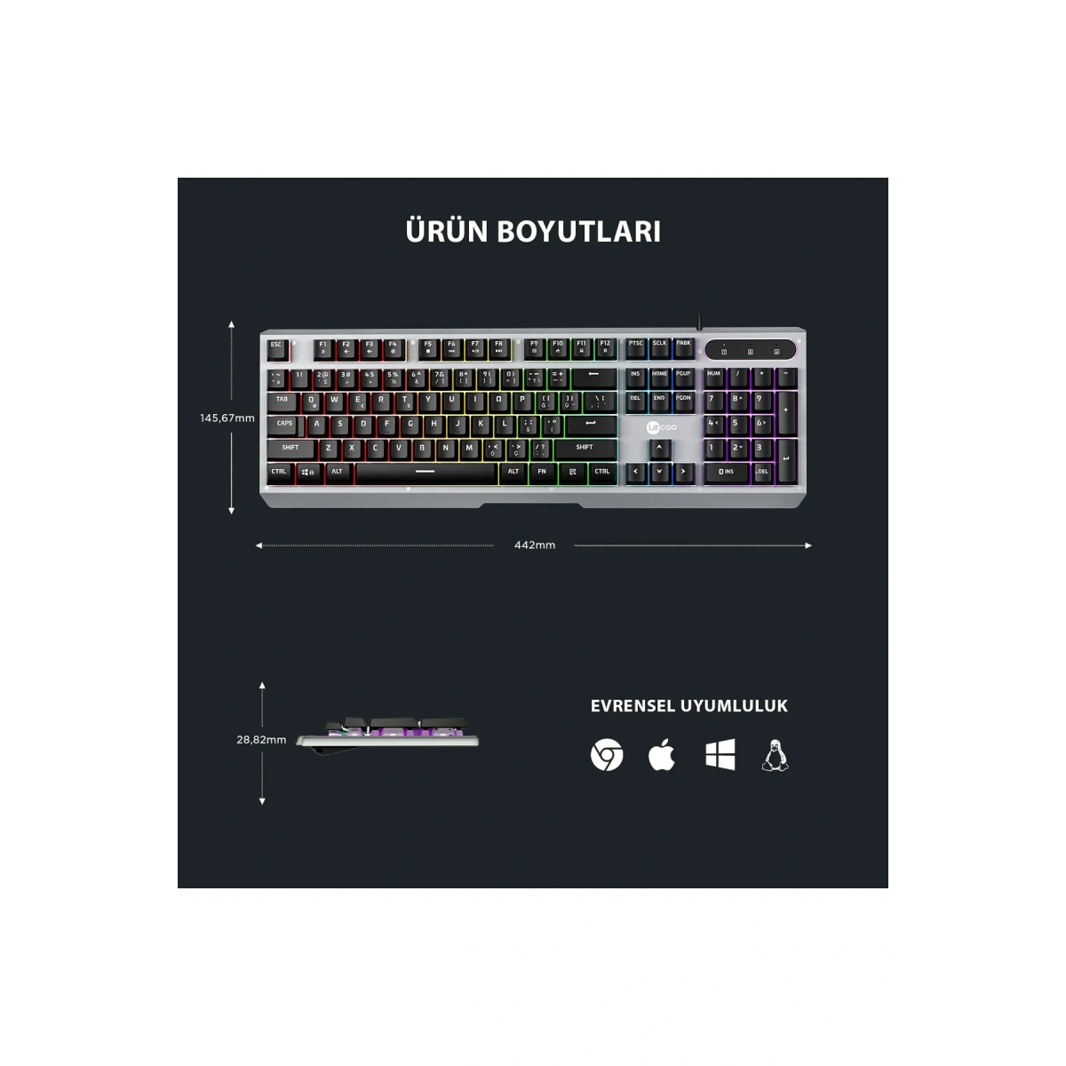 Lecoo Lenovo Kablolu Rgb Oyuncu Klavye Kb121