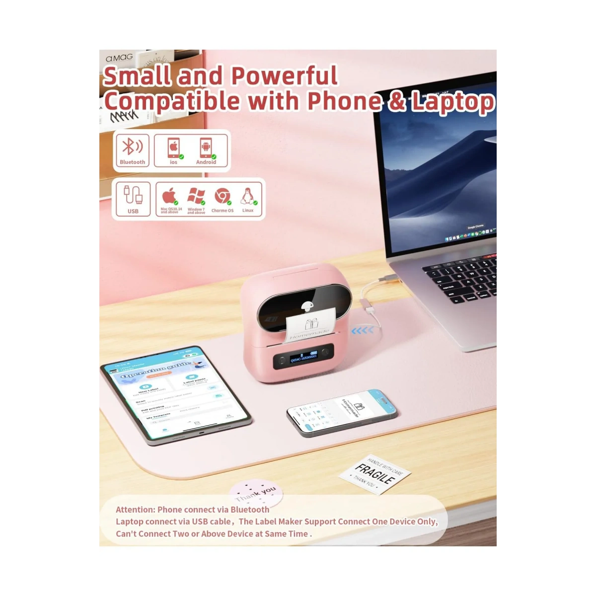 Taşınabilir Termal Yazıcı PT-260 Pembe