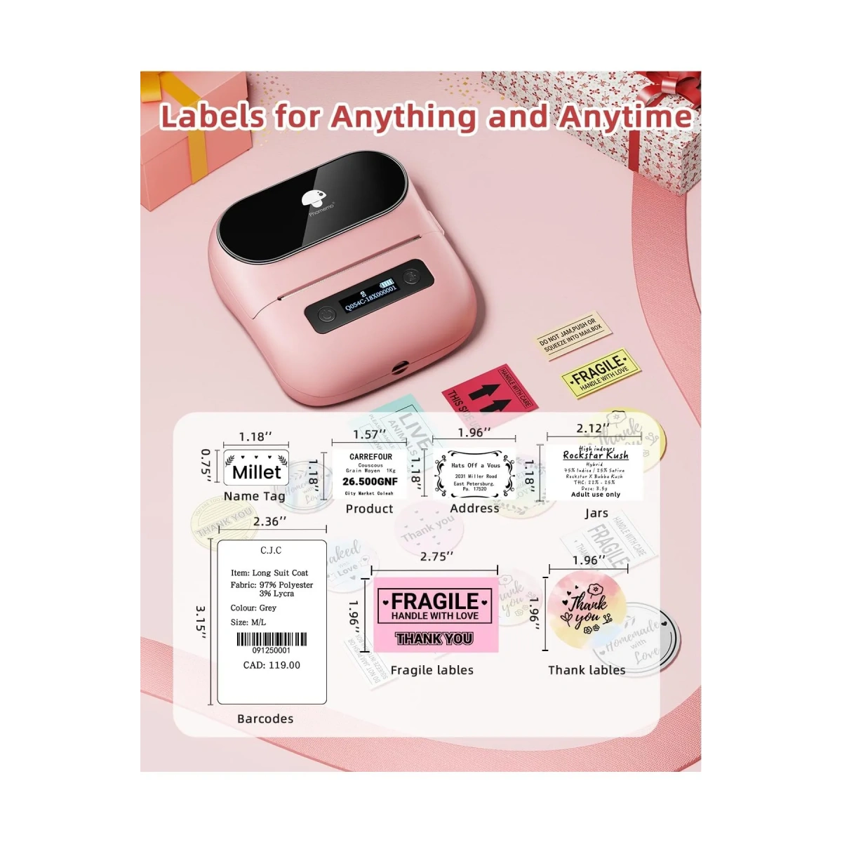 Taşınabilir Termal Yazıcı PT-260 Pembe