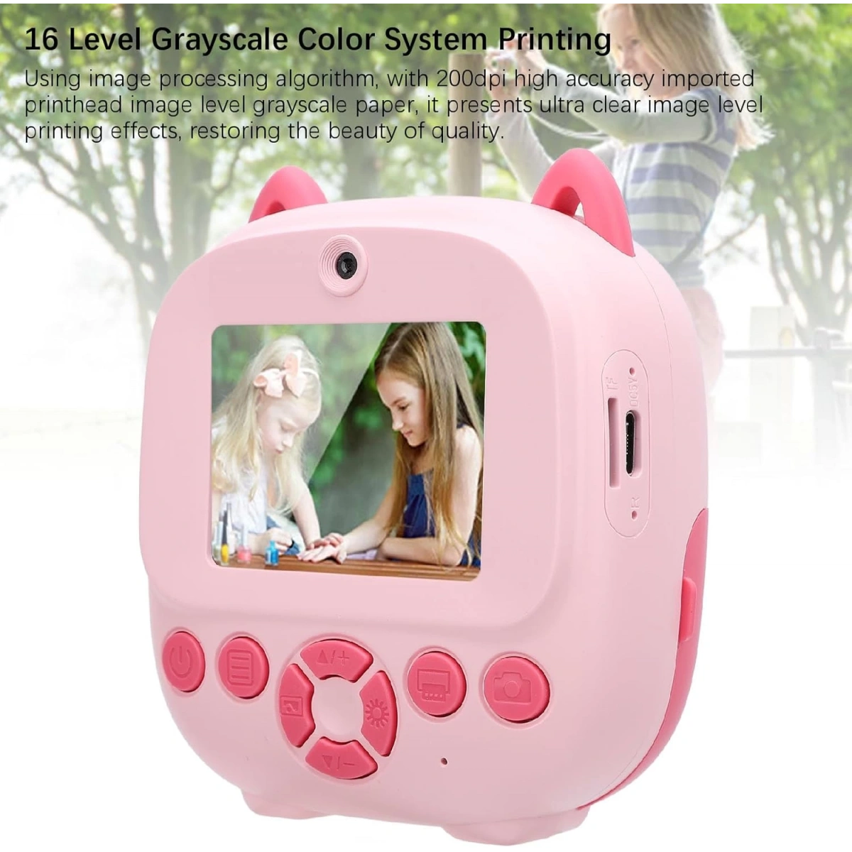 Termal Yazıcılı Çocuk Dijital Fotoğraf Makinesi S5-App Pembe