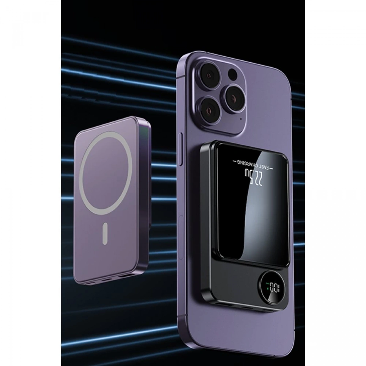 YK DESIGN 5000 MAH KABLOLU-22.5W MAGSAFE-15W POWERBANK YK-915 MOR