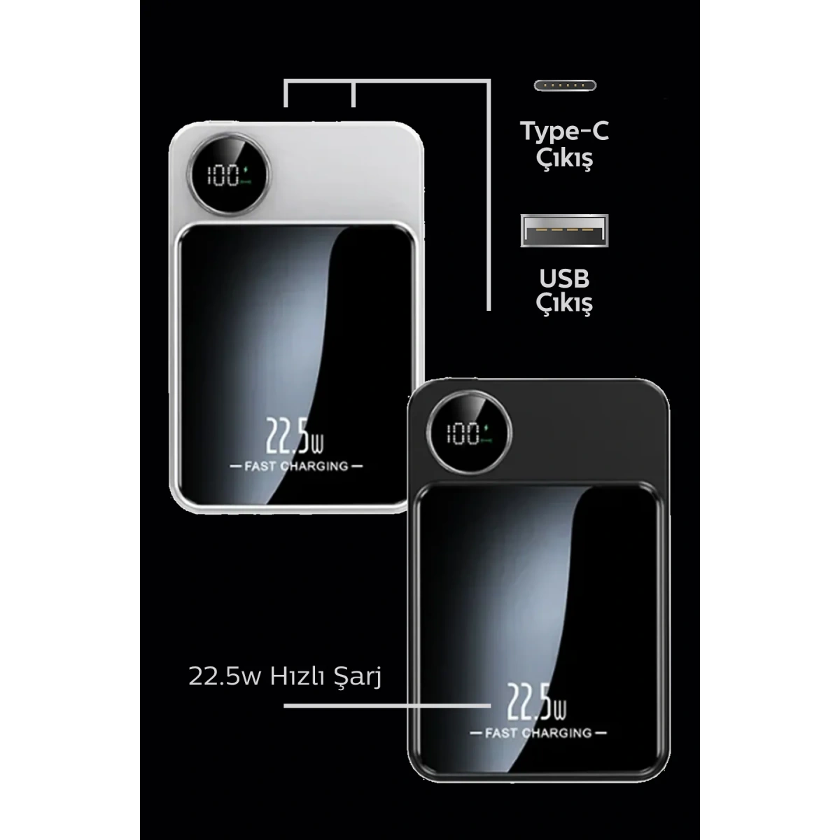 YK DESIGN 5000 MAH KABLOLU-22.5W MAGSAFE-15W POWERBANK YK-915 SİYAH