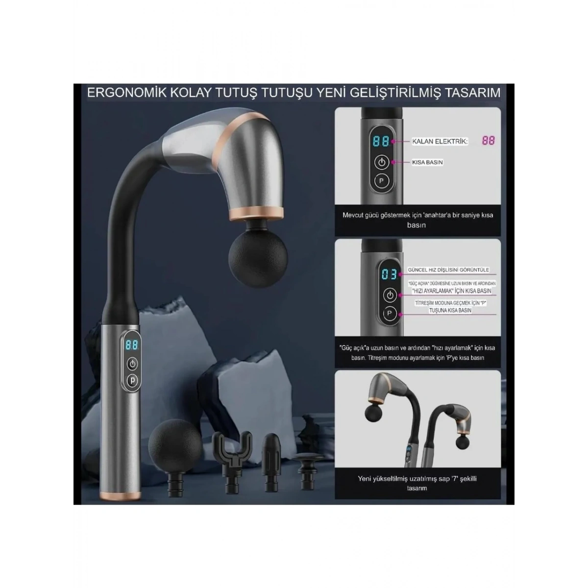 ZC-2025 Fascial Gun Masaj Aleti Mavi