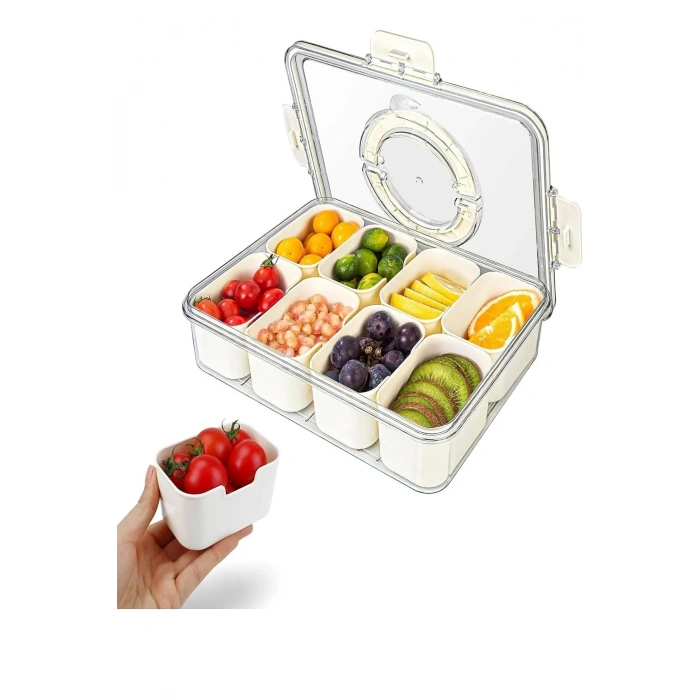 2li 8 Bölmeli Kilit Kapaklı Taşınabilir Kahvaltılık Organizer Piknik Seti Saklama Kabı Gıda Kutusu