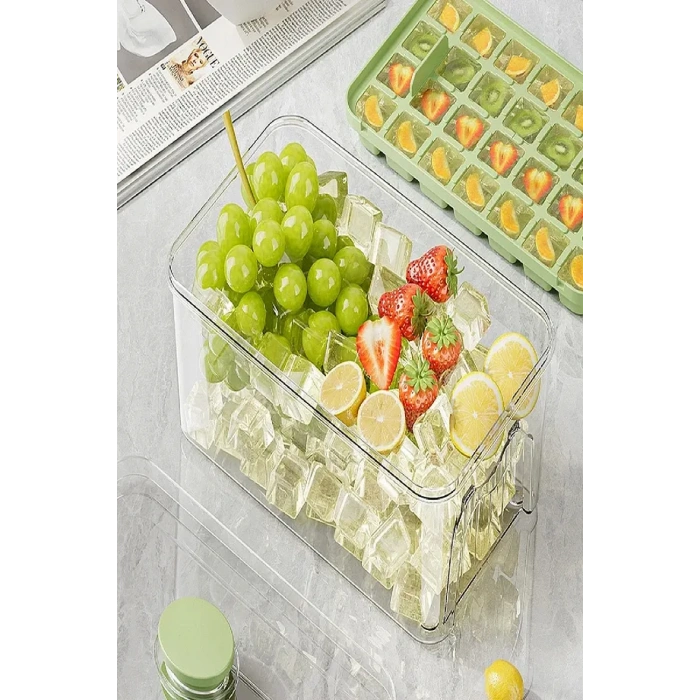 2li Basmalı Yeni Nesil Çift Buz Kalıbı Buzluk – Kapaklı Saklama Kutulu 56 Bölmeli Hazneli Buz Küpü