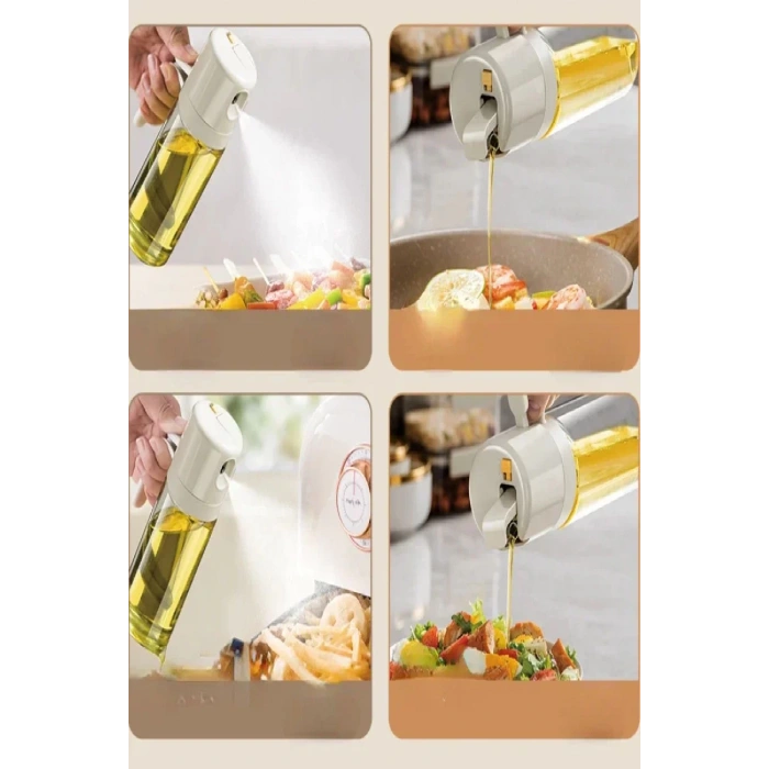 2li Çift Fonksiyonlu Cam Yağdanlık 450ml Zeytinyağı Sıvıyağ Şişesi Airfryer Sprey Yağlık Sirkelik
