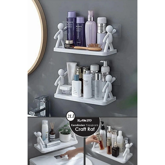 2li Kendinden Yapışkanlı Craft Banyo Rafı Baharatlık Mutfak Organizer