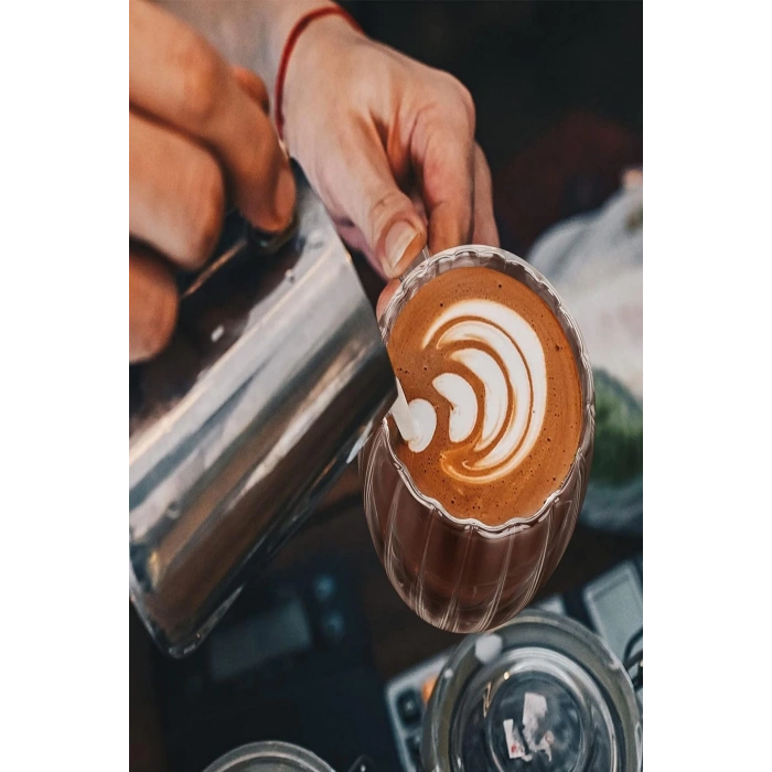 2li Çift Cidarlı Cam Bardak 250 ml Çay Fincanı Kahve Sunum Bardağı Isıya Dayanıklı Kupa Bardak Set