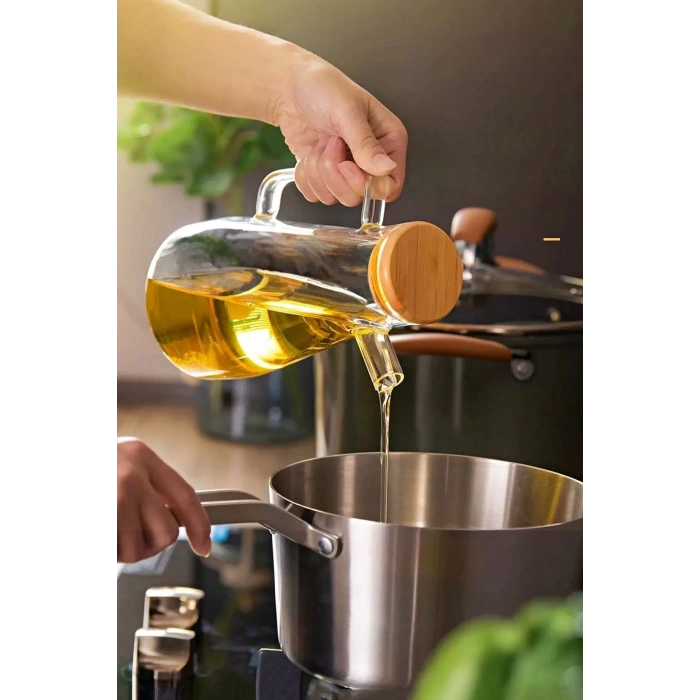  Rosemor 2li Bambu Kapaklı Cam Yağdanlık Vakumlu Borosilikat Cam Sirkelik Zeytinyağı