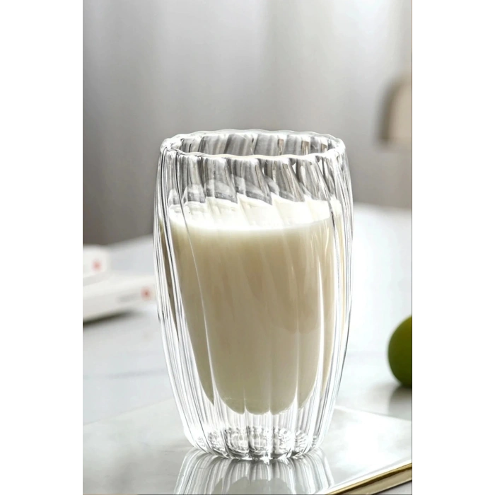 4Lü Burgulu Origami Stil Termisil Cam Bardak Çay Süt Kahve Kupası Sıcak Soğuk Sunum Bardağı 450 ml