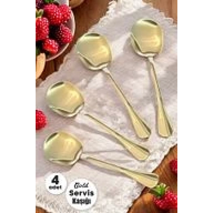 4lü Servis Kaşığı Gold Paslanmaz Çelik Lüx Salata Börek Pasta Fırın Tavuk Patates Servis Kaşığı