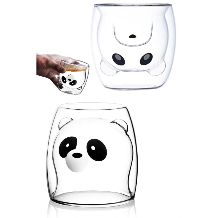 6LI Panda Çift Cidarlı Bardak Süt Çay Kahve Su Bardağı 250ml Isı