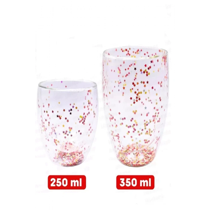 Yıldız Simli Çift Cidarlı Bardak Kahve Sunum Kokteyl Bardağı Isıya