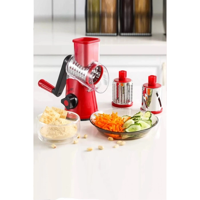 3 Bıçaklı Kollu Sebze Doğrayıcı Dilimleyici Mutfak Tambur Peynir