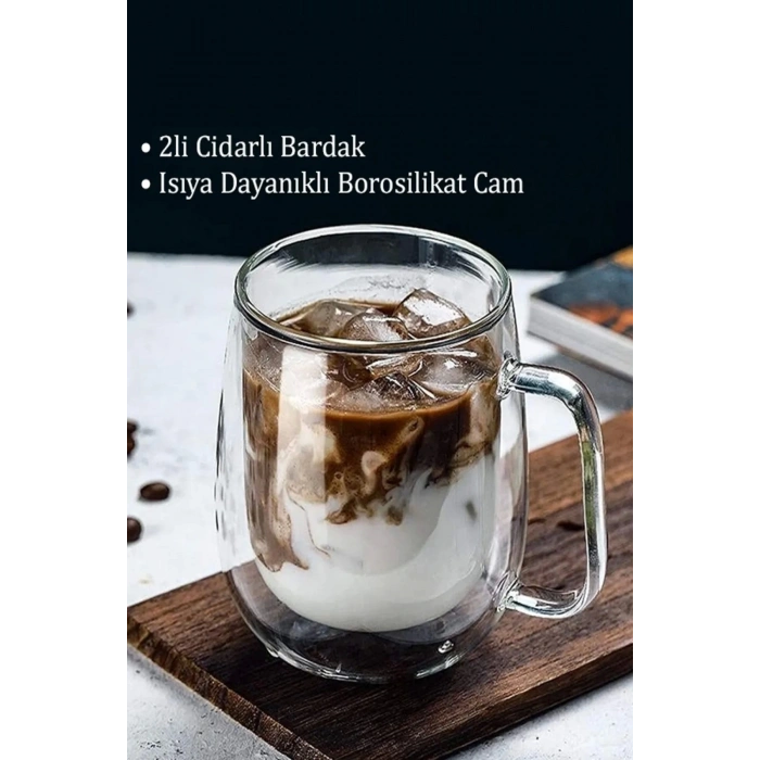 Çift Cidarlı Cam Bardak Kupa Ev Ofis Fincanı Çift Katlı Isı Yalıtımlı