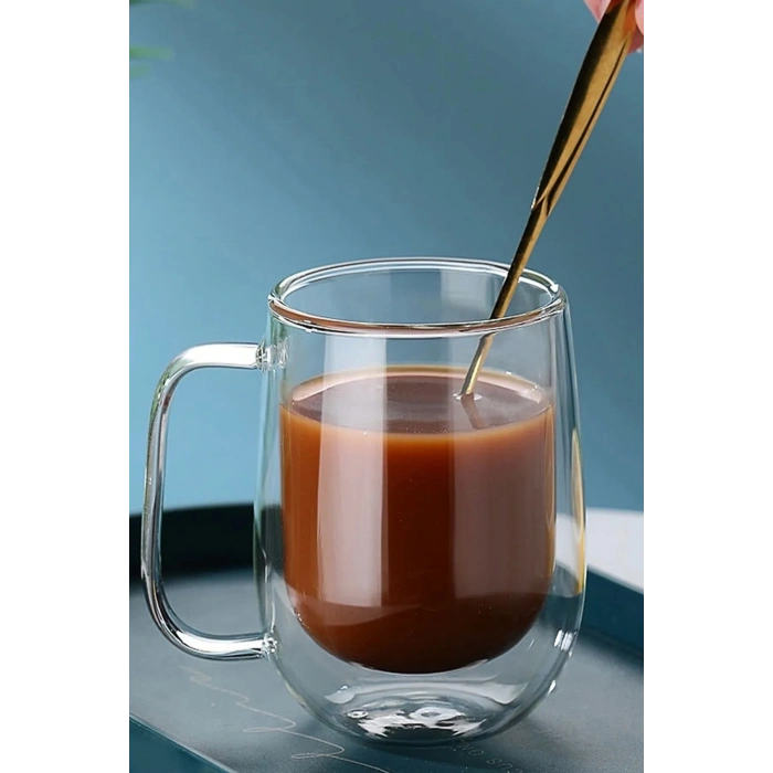 Çift Cidarlı Cam Bardak Kupa Ev Ofis Fincanı Çift Katlı Isı Yalıtımlı