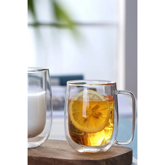 Çift Cidarlı Cam Bardak Kupa Ev Ofis Fincanı Çift Katlı Isı Yalıtımlı